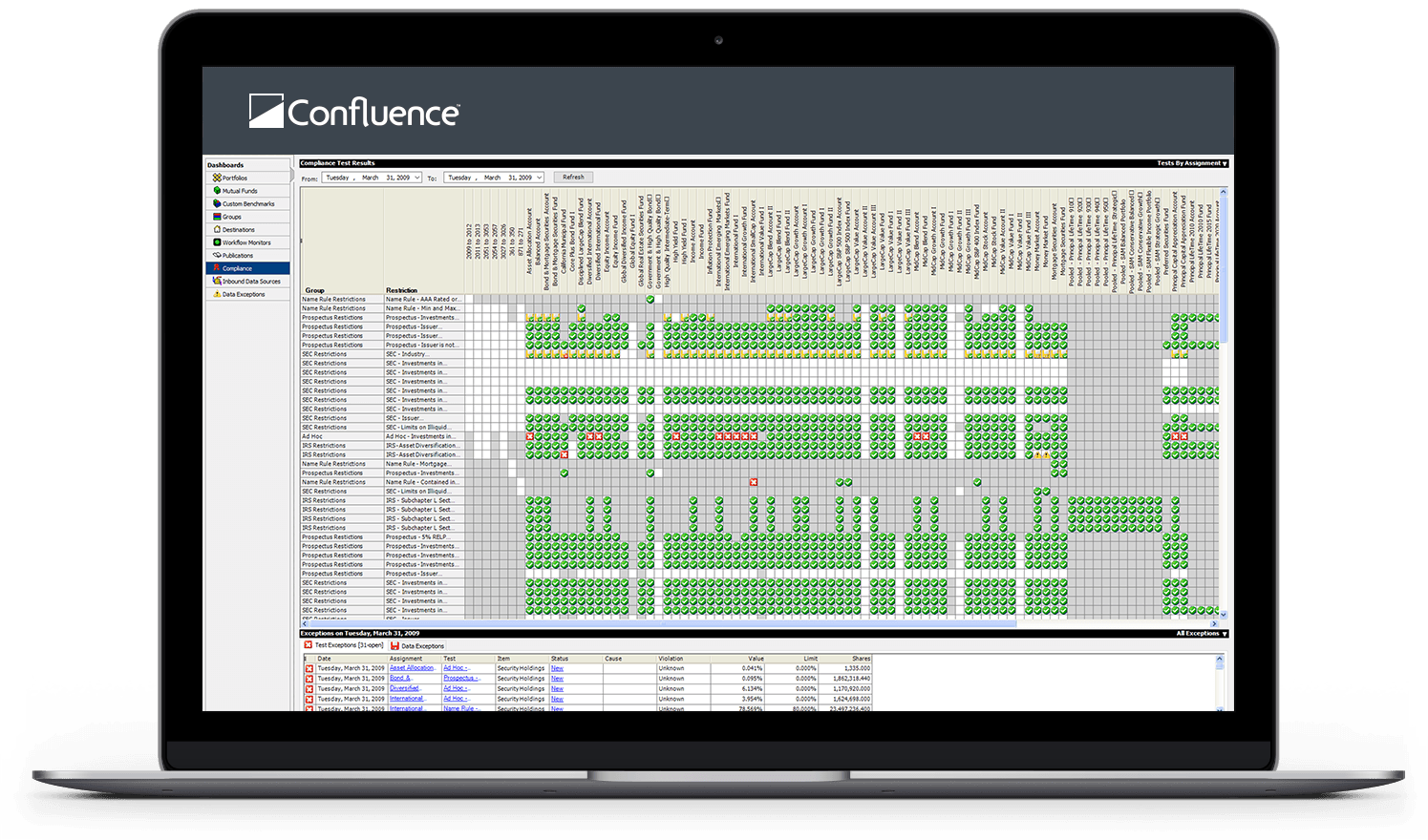 Post-Trade-Compliance screenshot Control over trade compliance reporting screenshot on laptop